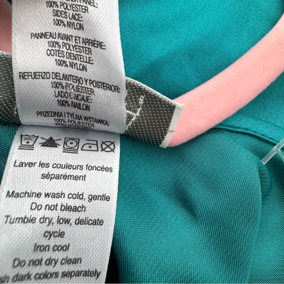 La senza dress babydoll lace corset tie up sides shimmer Teal Satin Chemise - Picture 7 of 15